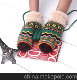 冬季必备包指针织保暖手套 不规则图形加绒加厚保暖手套 厂价批发